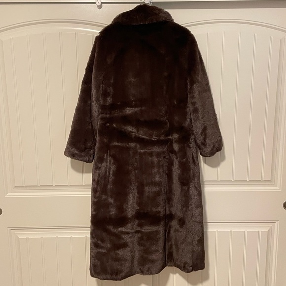 HOUSE OF HARLOW 1960 Faux Fur Chocolate Brown Long Coat Jacket size large - Picture 7 of 13
